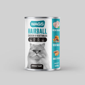 Wags Can Food Hairball Chicken with Vegetable pieces 400g